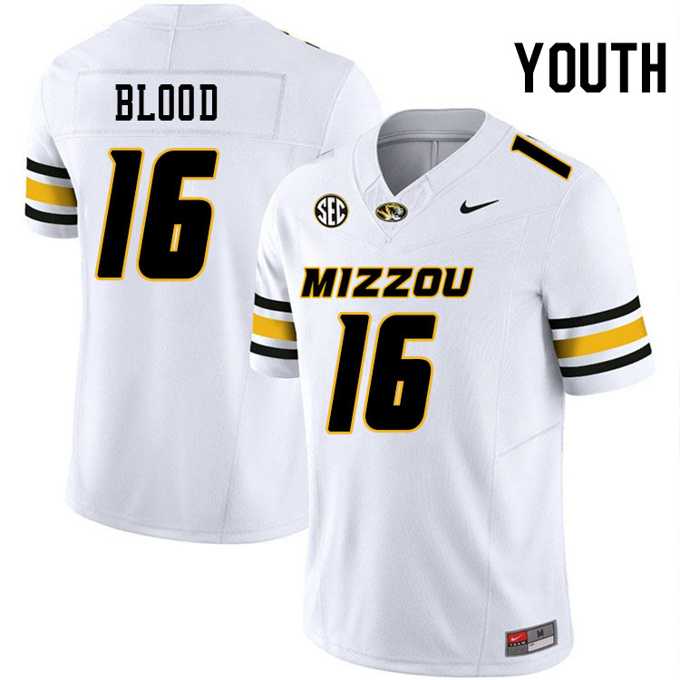 Youth #16 Daniel Blood Missouri Tigers College Football Jerseys Stitched-White